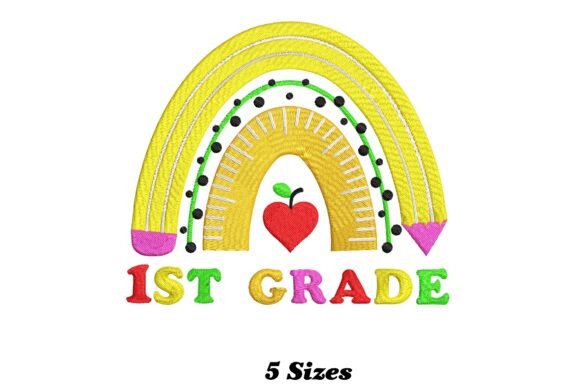 1st Grade Rainbow: A Playful Embroidery Design for Apparel