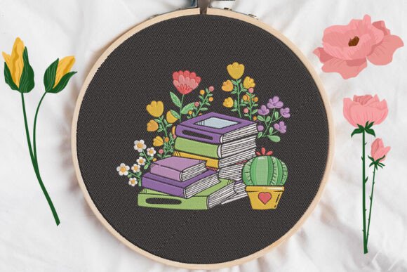 Book Flower Embroidery Design for Business Merch