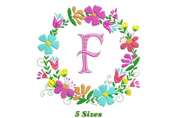 Flower Alphabet Letter F Embroidery Design for Boutique Apparel